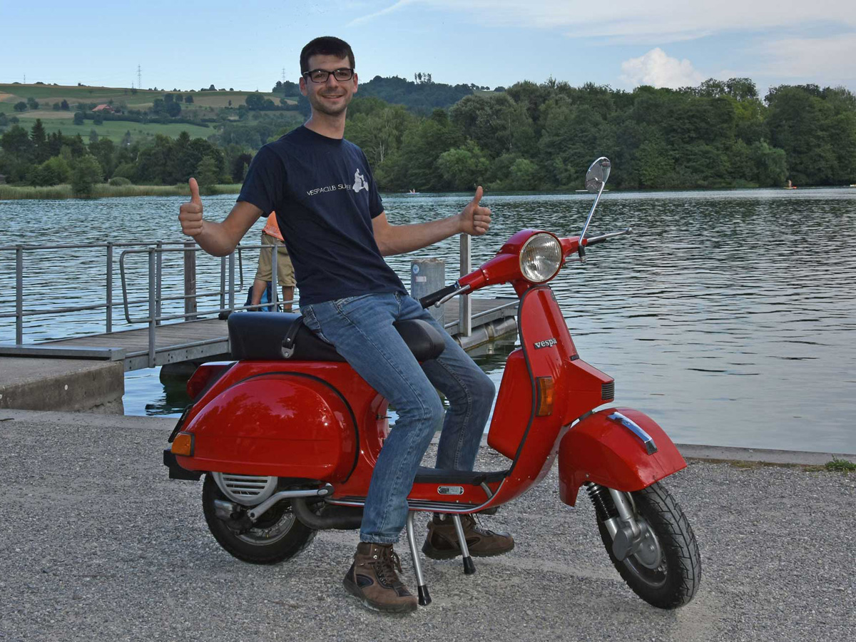 Marco auf seiner Vespa PX 200, Jahrgang 1984