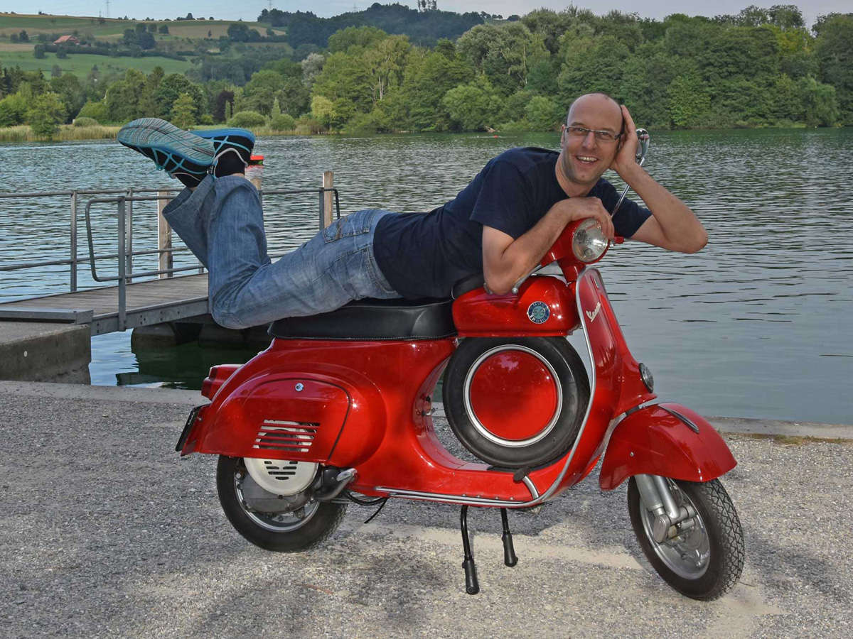 Roman auf seiner Vespa Supersprint 50SS, Jahrgang 1968