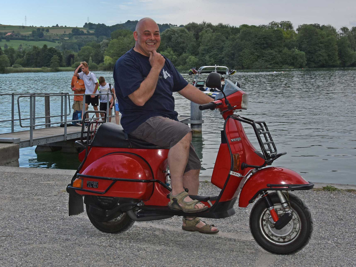 Stefan auf seiner Vespa T5, Jahrgang 1986